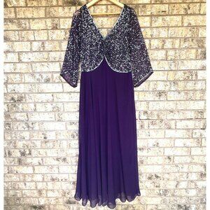 size 12-14 Jkara Purple Beaded Chiffon Gown formal/wedding full length Sequins &